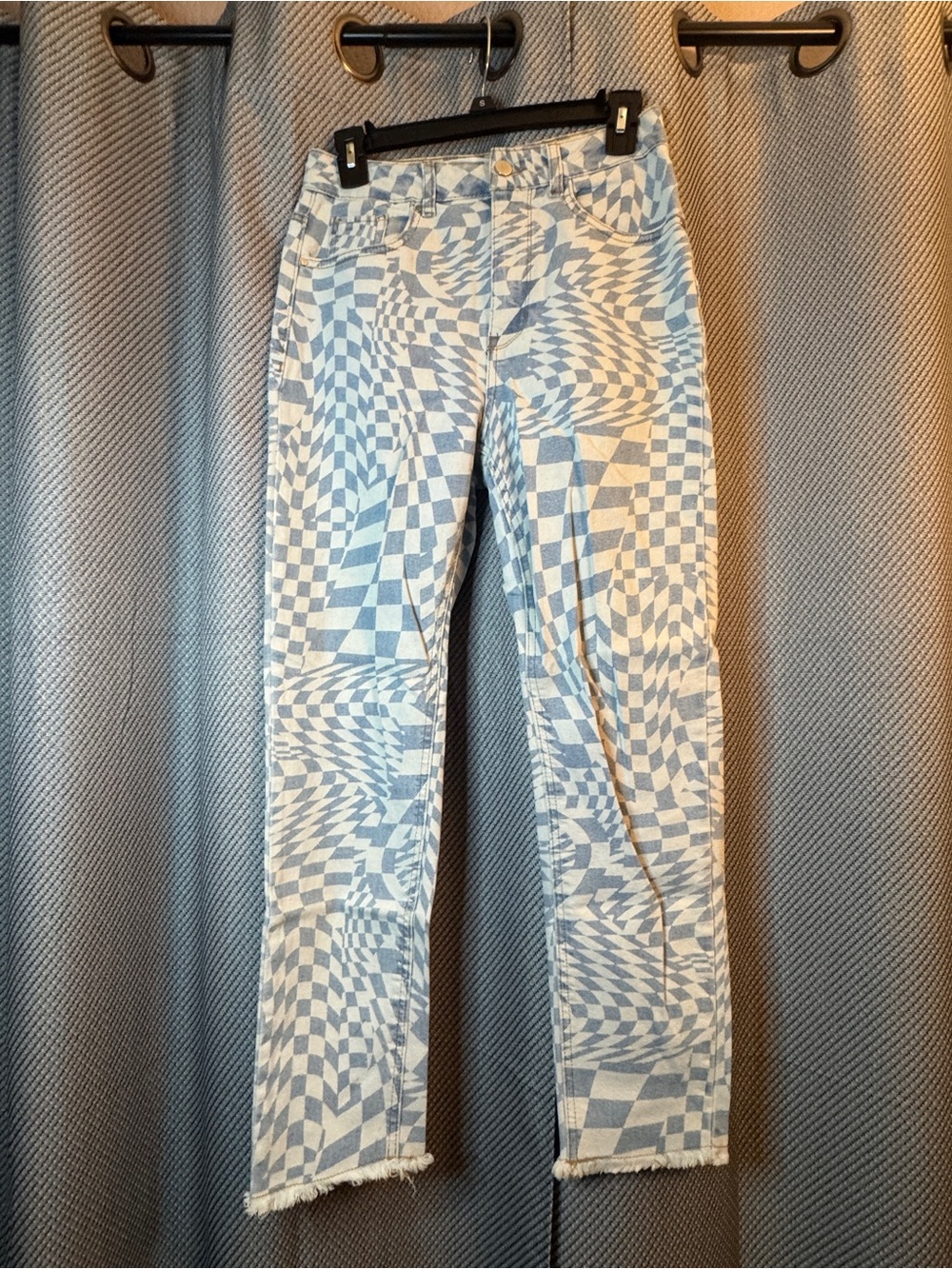 Tinseltown Blue and White Checkerboard Slim Straight Jeans
